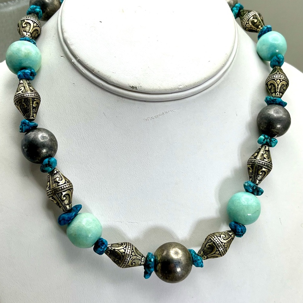 Silver and Turquoise Beaded Necklace
